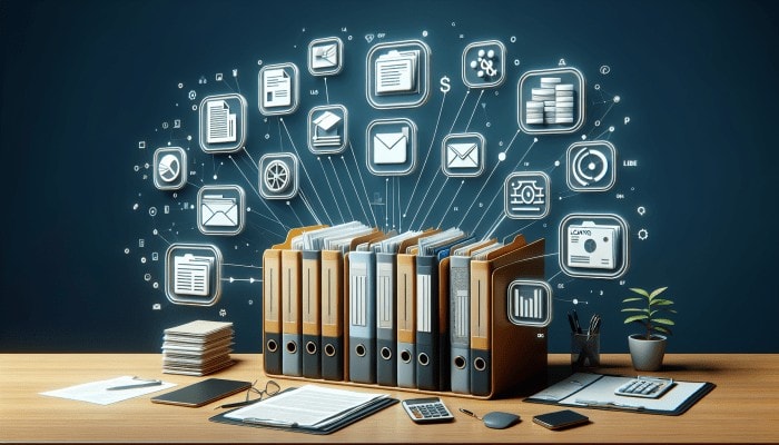 A desk with organized folders for loan agreements, payment schedules, and interest rates, representing effective debt management.