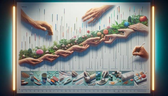 Timeline of acupuncture's integration into UK healthcare since the 1970s, showcasing the evolution from Eastern to Western practices and increased collaboration among practitioners.