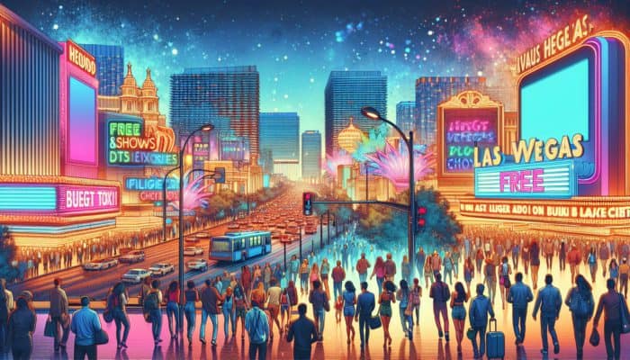 The Las Vegas Strip illuminated at night, showcasing budget travellers relishing affordable entertainment amidst the dazzling neon lights.