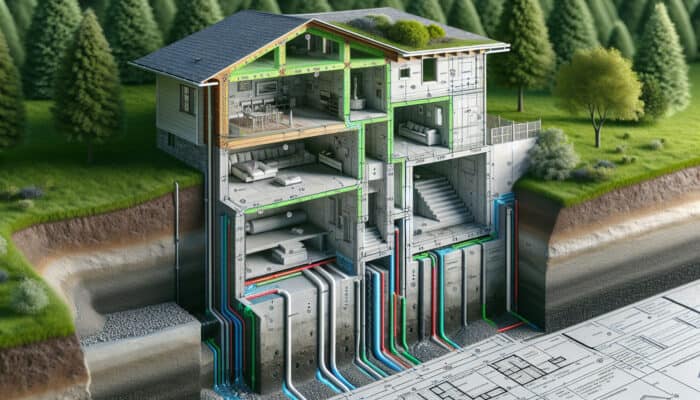 Foundation Drainage Services in Squamish: Cross-section of a home foundation in Squamish with an effective drainage system preventing water accumulation and structural issues.