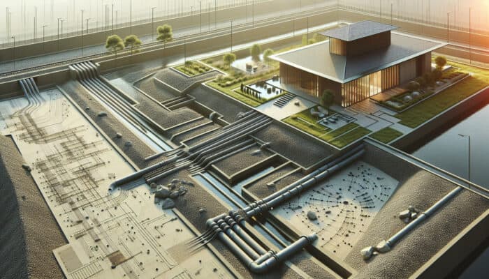 Various perimeter drainage systems managing water around a modern home, including French, curtain, and surface drains.