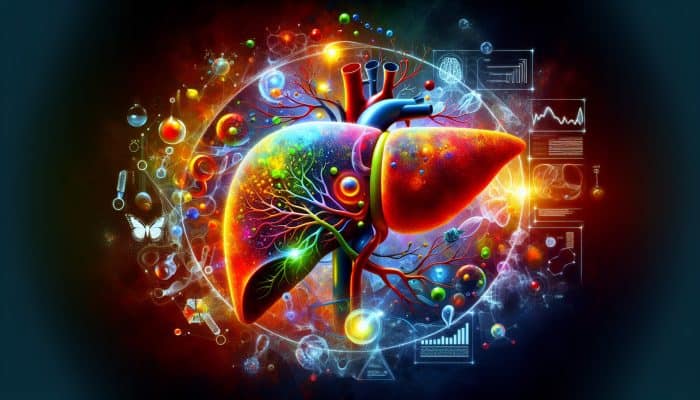 Nutrition for Liver Detoxification: Illustration of liver detoxification process, showing toxin filtration and metabolic functions in vibrant colours.