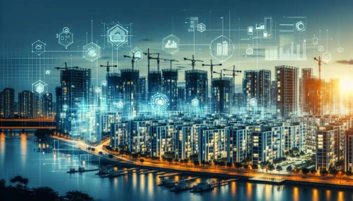 Richards Bay skyline at dusk with modern buildings and construction cranes, symbolising investment opportunities.