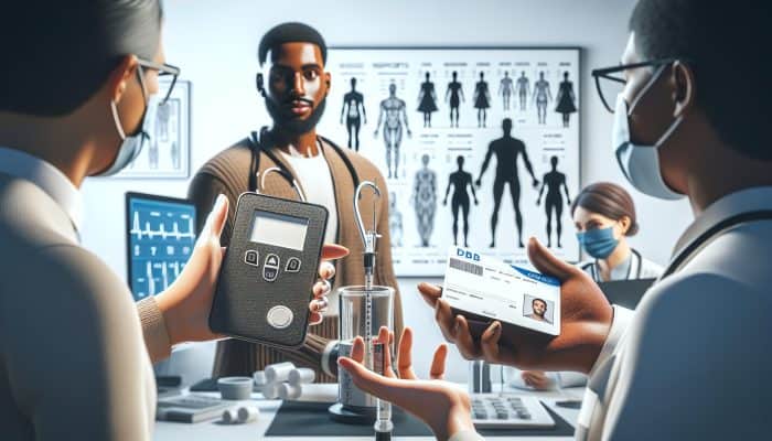Person presenting ID and medical records at a clinic for diabetes testing.