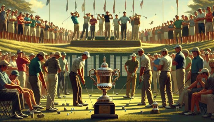 Golfers competing in a prestigious tournament at Akasia Golf Club, surrounded by lush greens and clear skies.