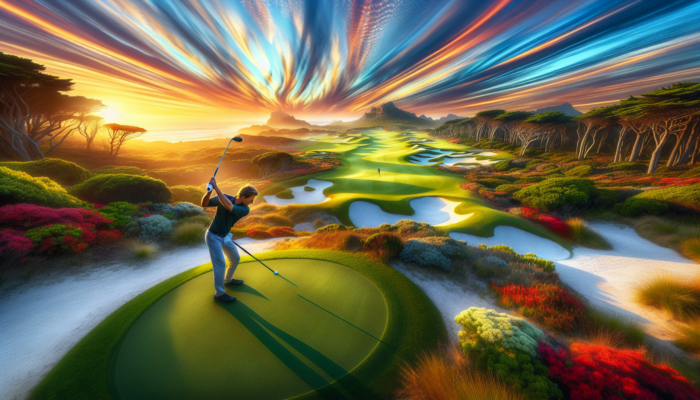 A golfer in South Africa assessing a wedge on a course that transitions from coastal links to lush inland parklands.