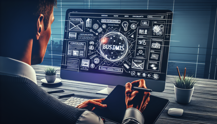 A web designer in Ilchester sketches on a tablet, while a computer displays a user-friendly small business site with clean layout and engaging service visuals.