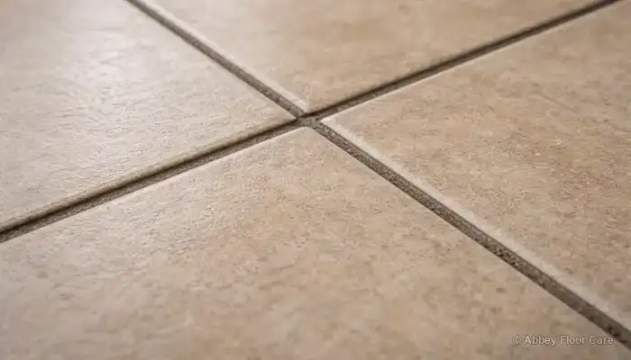 Close-up showing clean tile surface and darker grout